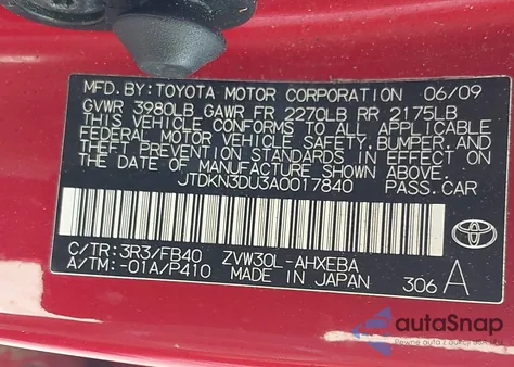 2010 Toyota Prius Iii from USA, damaged, VIN JTDKN3DU3A0017840